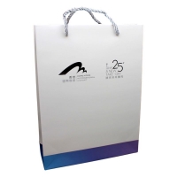 HK International Airport paper bag with silver hot stamping logo and silver twisted handles