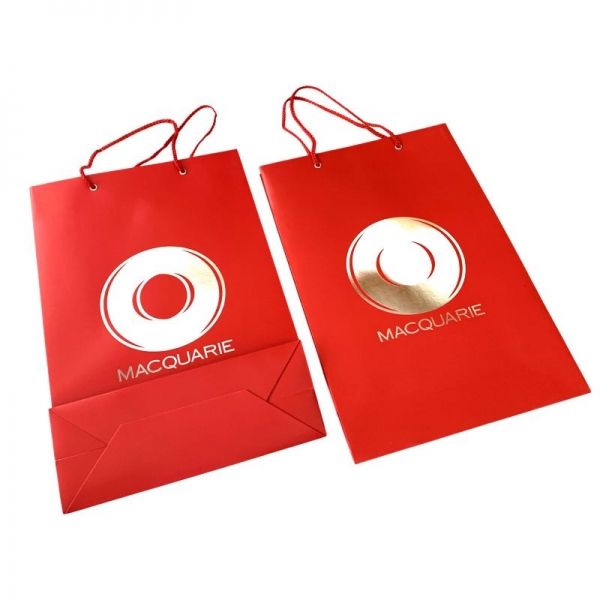 Red colour paper bags with silver hot stamping logo