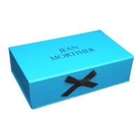 Hinged gift packaging box with matt pp lamination and magnetic closure and ribbon bow decoration