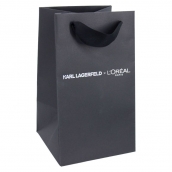 Loreal black fancy paper bag with silver hot stamping logo & woven tape handles