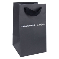 L'OREAL black fancy paper bag with silver hot stamping logo & woven tape handles