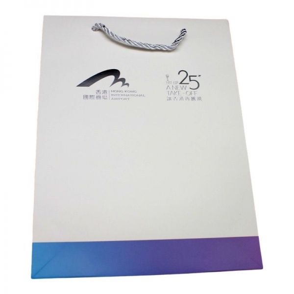 Paper bag with metallic silver colour handles