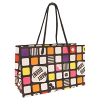 Colourful chequer pattern shopping bag with long cotton string handles