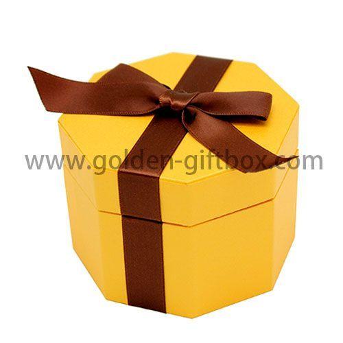 Octagon gift box with ribbon bow on lid
