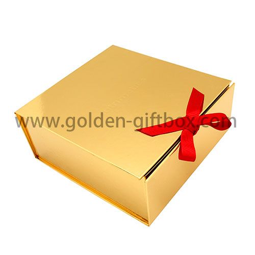 Foldable foil fold paper foldable box with ribbon for closure
