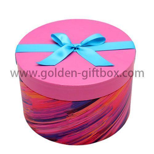 Lid & base round gift box cake box with round flower box hat box and ribbon bow on lid