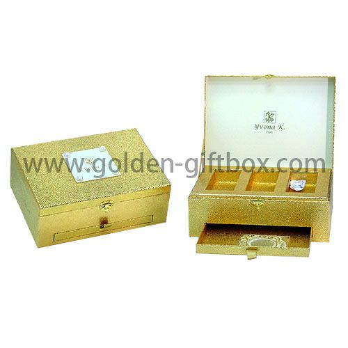 Luxury Custom Shiny Gold Color Cardboard Slide Drawer Jewelry Packaging Box