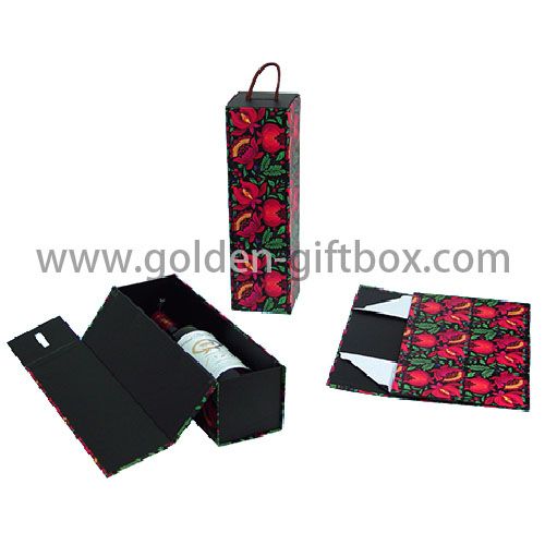 Custom design beautiful pattem  foldable cardboard single wine box  and PP string handle