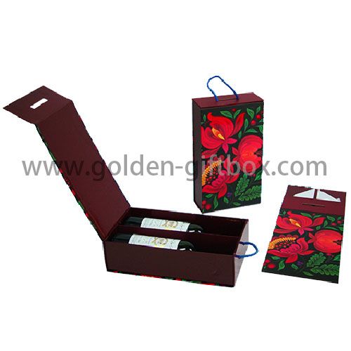 Customized high quality foldable multi-bottle wine gift packaing box and PP string handle