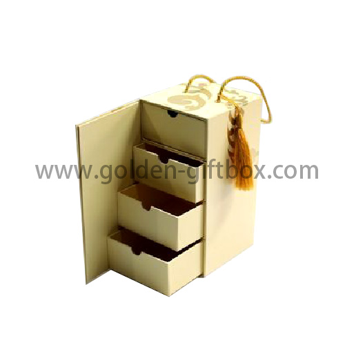 4 levels drawer box with closing flap and elegant PP string handle