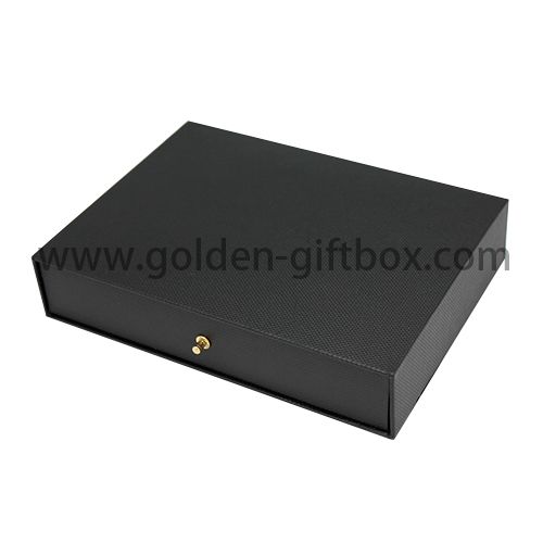 Black fancy paper drawer box with metal puller for jewekry, gifts & premium
