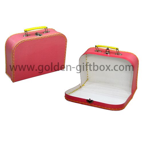 Plain colour stitching box in pink colour with yellow metal handle & lock