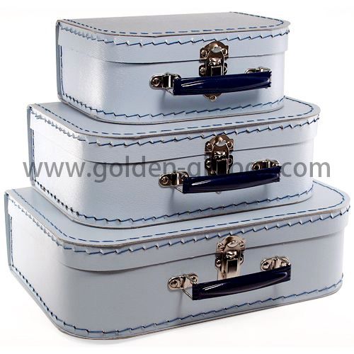 Deluxe stitching suitcase set of 3 in pearl white colour with black metal handle & lock
