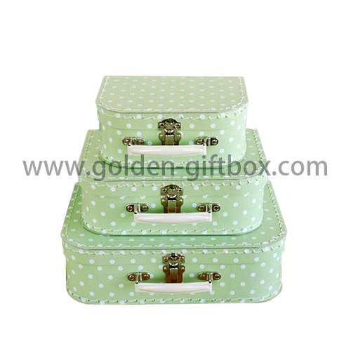 Green hand stitching suitcase set of 3 with white metal handle & lock
